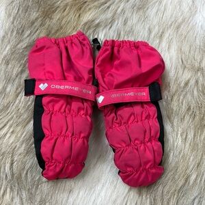 XS Obermeyer Kids' Pink and Black Mittens with Zipper and Velcro Strap